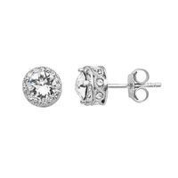 Diamond Essence Sterling Silver Crystal &amp; Diamond Accent Halo Stud Earrings