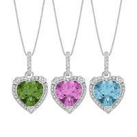 Sterling Silver Amethyst and Diamond Accent Heart Frame Pendant