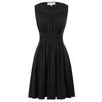 50s vintage Crew Neck Swing Dress for Women A line Size S Black BP289-2
