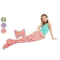 Catalonia Children&#39;s Mermaid Tail Blanket W/ Match Bow Pillow Cushion,Super Soft Coral Plush Fleece Snuggle Sleeping Bag Leg Warmer for Couch Bed 60” x 21”Pink