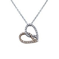 14K WHITE &amp; ROSE GOLD DIAMOND HEART PENDANT, .28 TCW