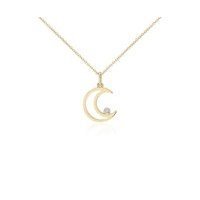 Mini Moon Bezel Diamond Pendant in 14k Yellow Gold