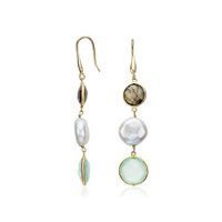 Freshwater Cultured Pearl, Chalcedony, and Labradorite Dangle Earrings in Gold Vermeil