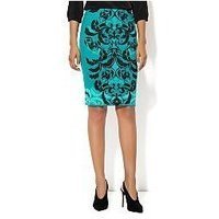 Scroll-Print Pencil Skirt