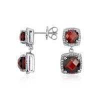Garnet Double Drop Halo Stud Earrings in Sterling Silver